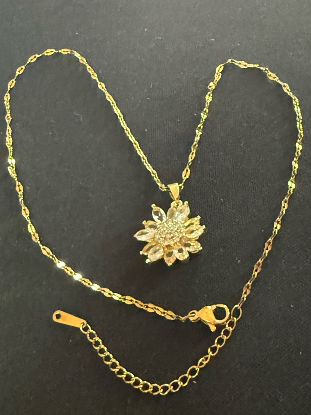 Marquise S-Steel Chain Gold Tone Women's Sunflower Pendant Necklace